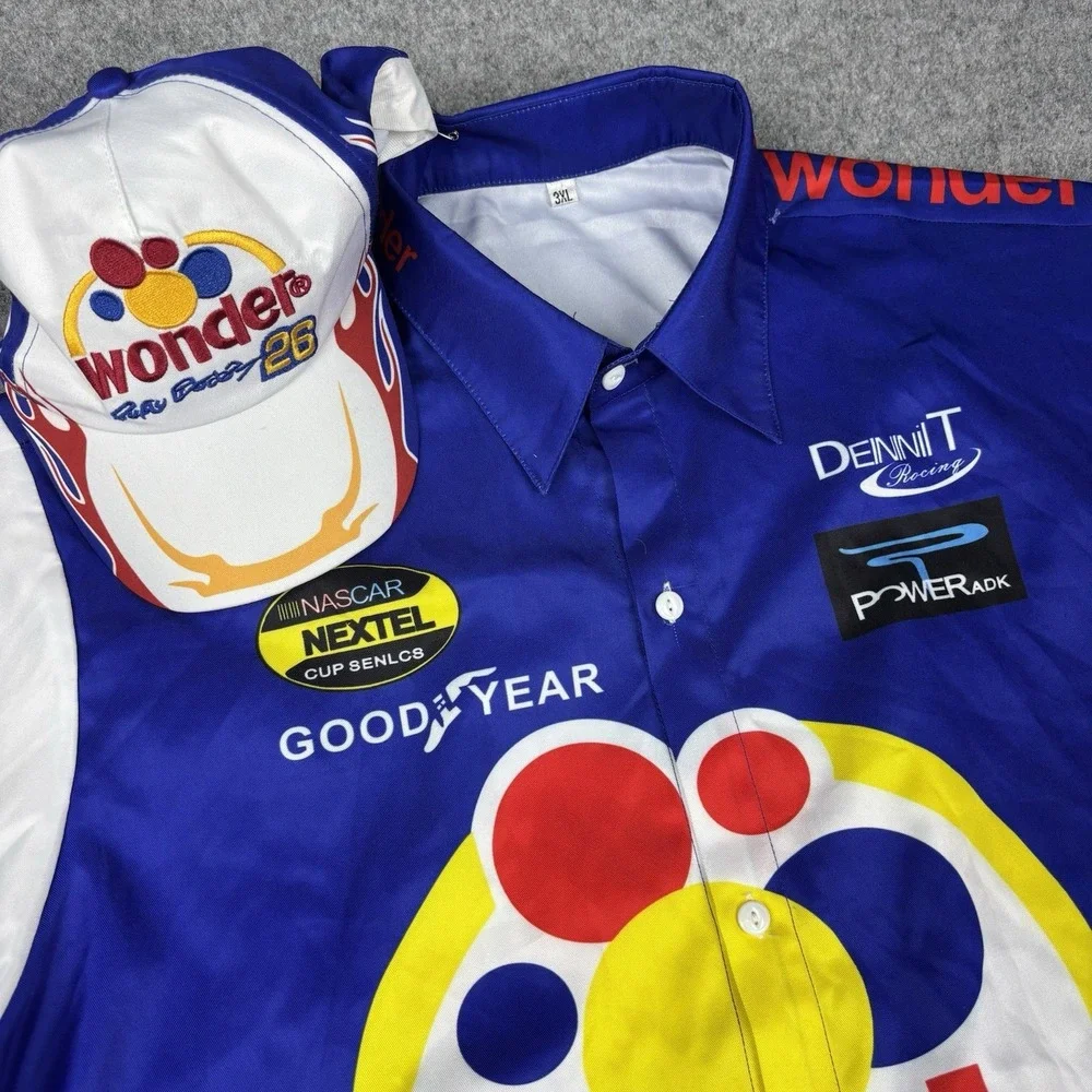Wonder Bread Racing Shirt Hat Set NASCAR Ray Evernham Goodyear Mens 3XL Blue Y2K